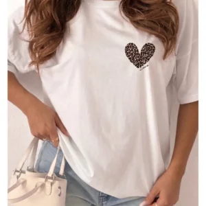 T-shirt imprimé coeur léopard