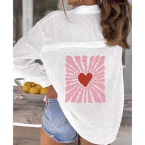 Chemise large en gaze de coton - Coeur rouge