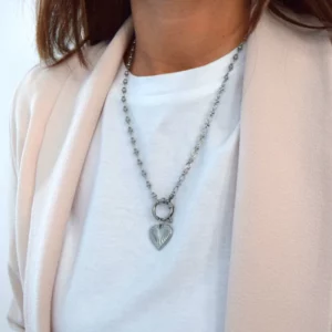 Collier Cora 50 cm argenté Coeur strié