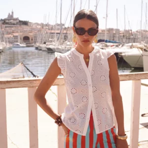 Chemise blanche manches courtes avec broderie Oréa