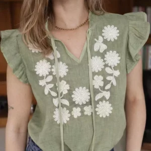 Blouse manche courte verte kaki Kaelis