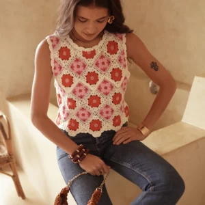 Top en crochet rouge rose Nayeli