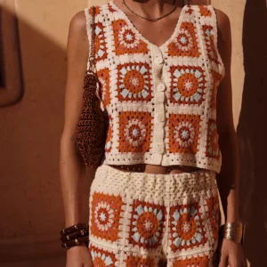 Top gilet en crochet orangé Nawel