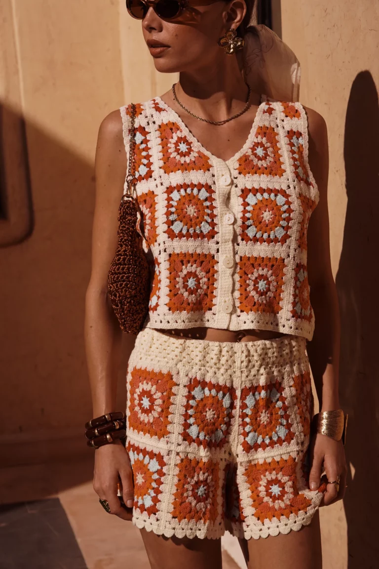 Top gilet en crochet orangé Nawel