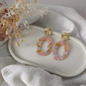 Boucles d'oreilles ovale jaune/rose