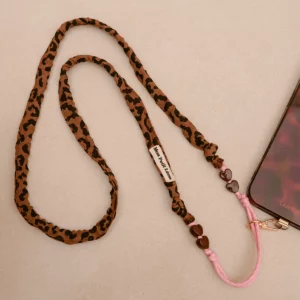 Sangle de téléphone Billie - Léopard marron cordon rose