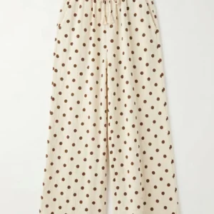 Pantalon large en gaze de coton à pois beige