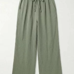 Pantalon large en gaze de coton kaki