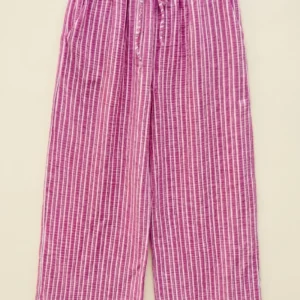 Pantalon large en gaze de coton rayé fuchsia