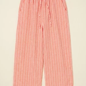 Pantalon large en gaze de coton rayures corail