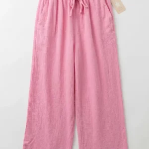 Pantalon large en gaze de coton rose bonbon