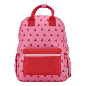 Sac à dos rose avec coeurs rouges