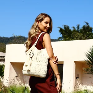 Sac cabas en crochet écru