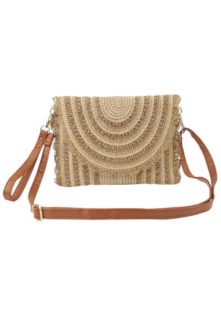 Sac pochette avec rabat en paille tressée - Arna