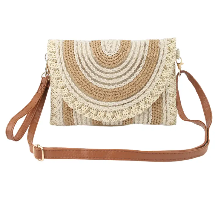 Sac pochette avec rabat en paille tressée - Flo beige