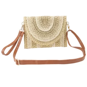 Sac pochette avec rabat en paille tressée - Lilou beige