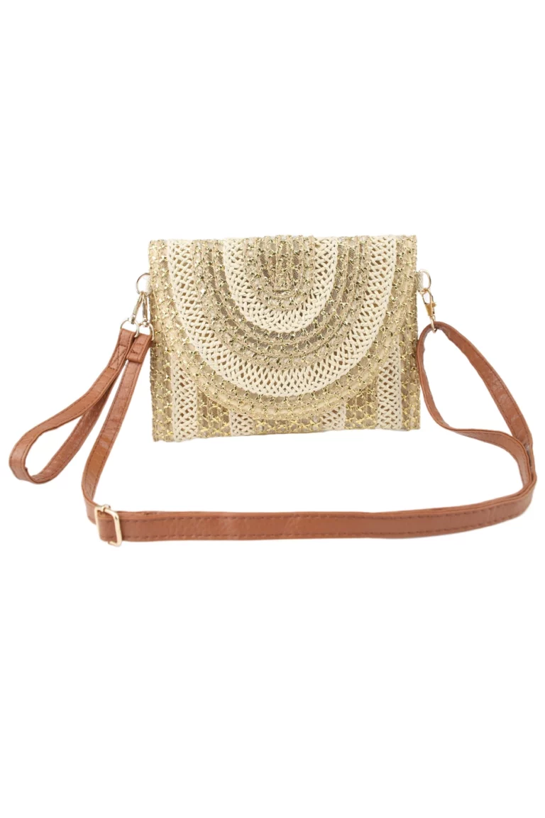 Sac pochette avec rabat en paille tressée - Lilou beige