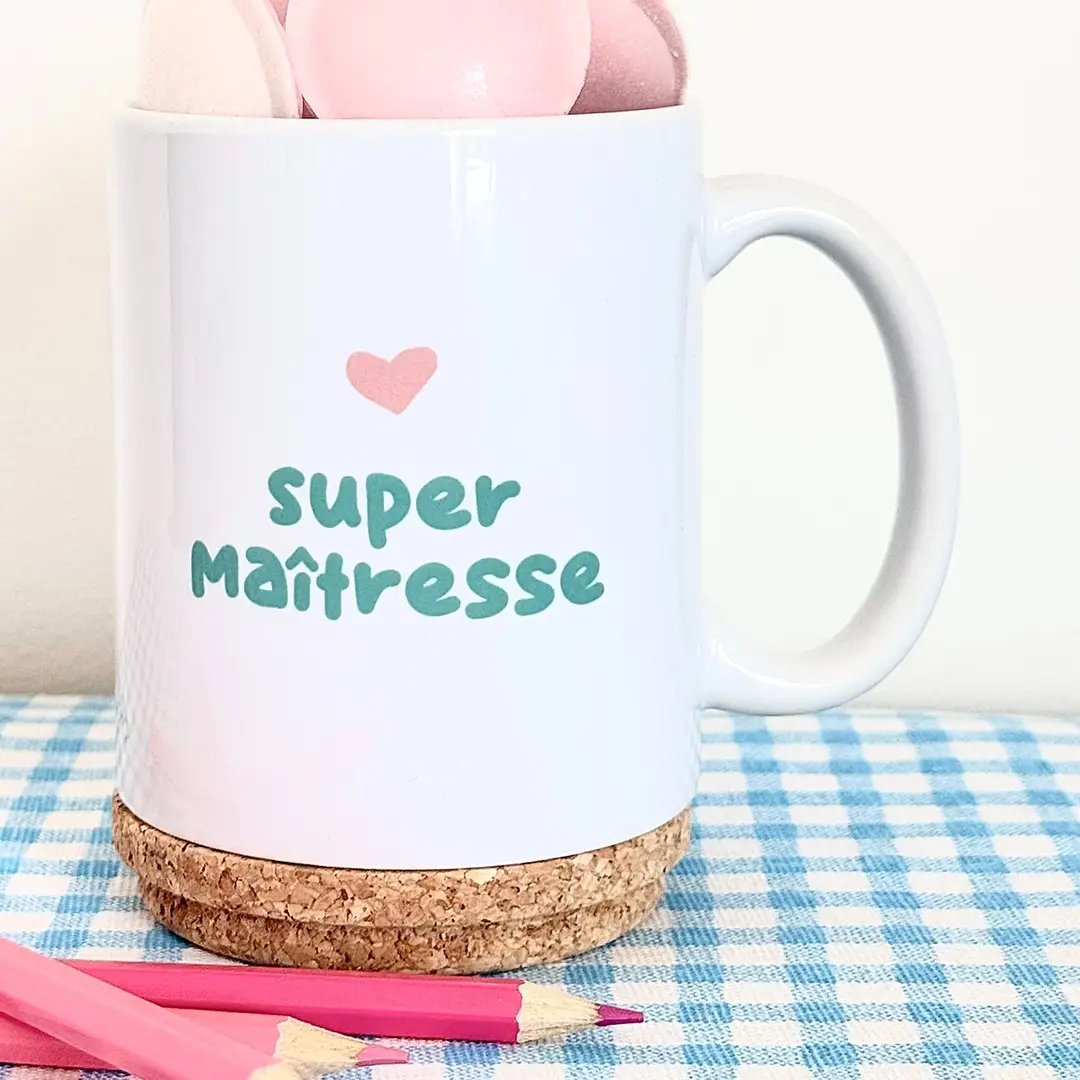 Tasse avec son couvercle en liège – Super Maîtresse