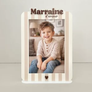 Cadre photo rayures beiges - Marraine d'amour