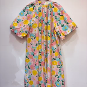 Robe manches courtes bouffantes coton imprimé floral