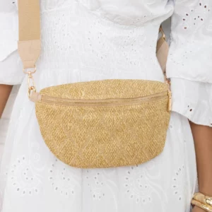Sac banane raphia M taupe - 2 sangles