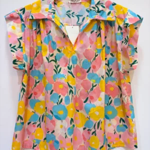 Blouse sans manches coton imprimé fleurs