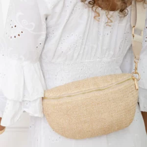 Sac banane raphia beige 2 sangles