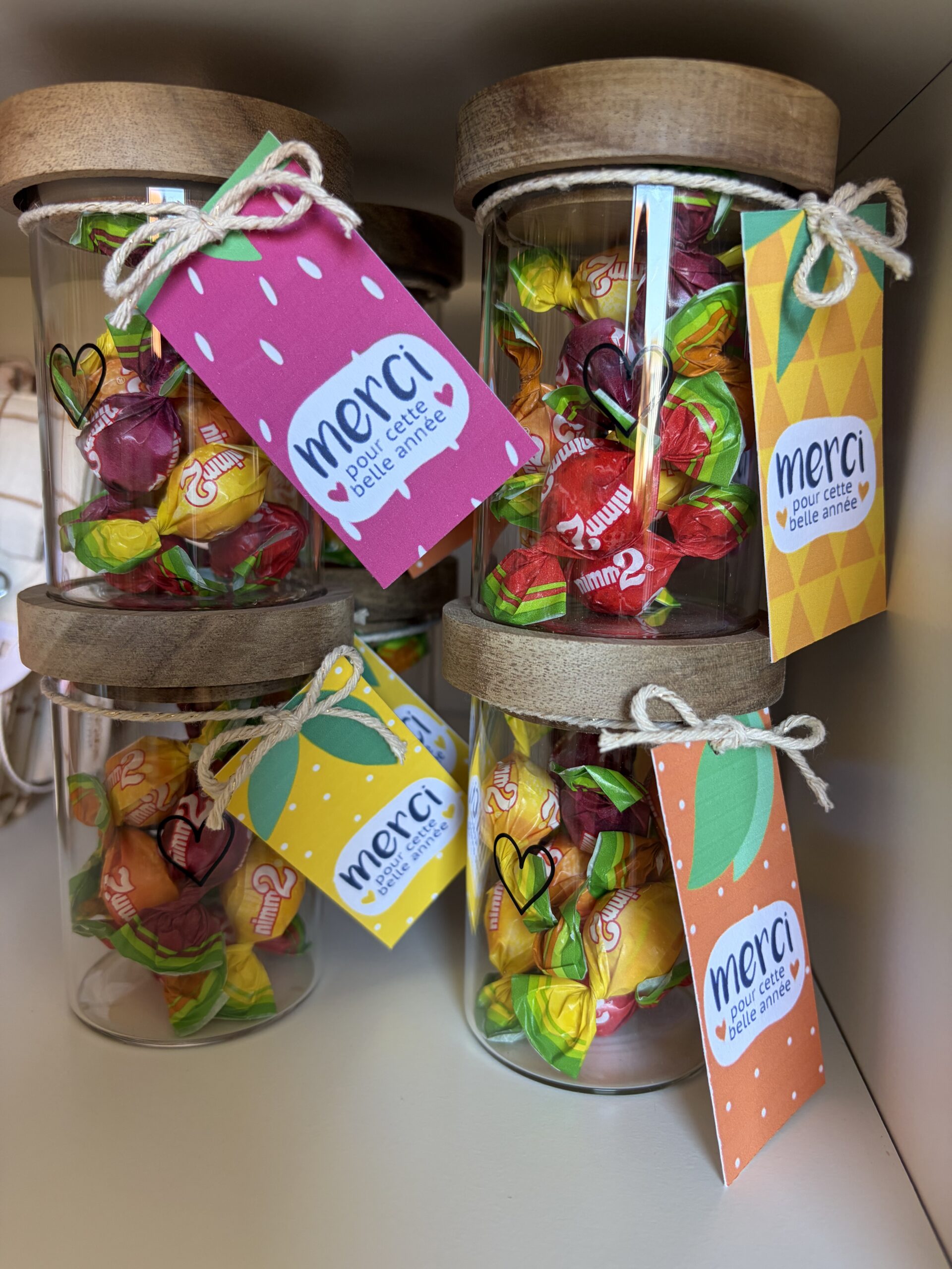 Mini bocal avec bonbons – Etiquette merci pour cette belle année
