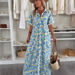 Robe ample citrons bleu ciel