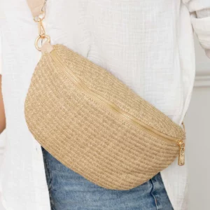 Sac banane raphia taupe - 2 sangles