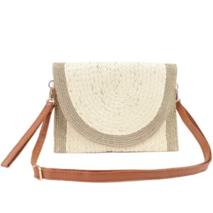 Sac pochette en paille avec rabat en paille tressé Mila beige