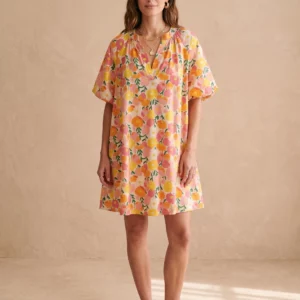 Robe manches courtes bouffantes coton imprimé floral