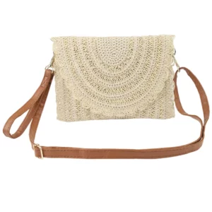 Sac pochette avec rabat en paille Bella beige