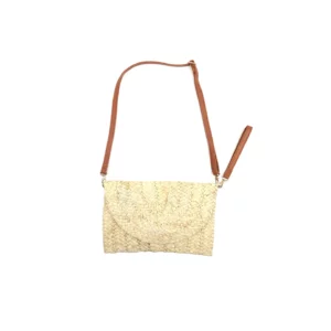 Sac grande pochette à rabat unie en paille avec bandoulière