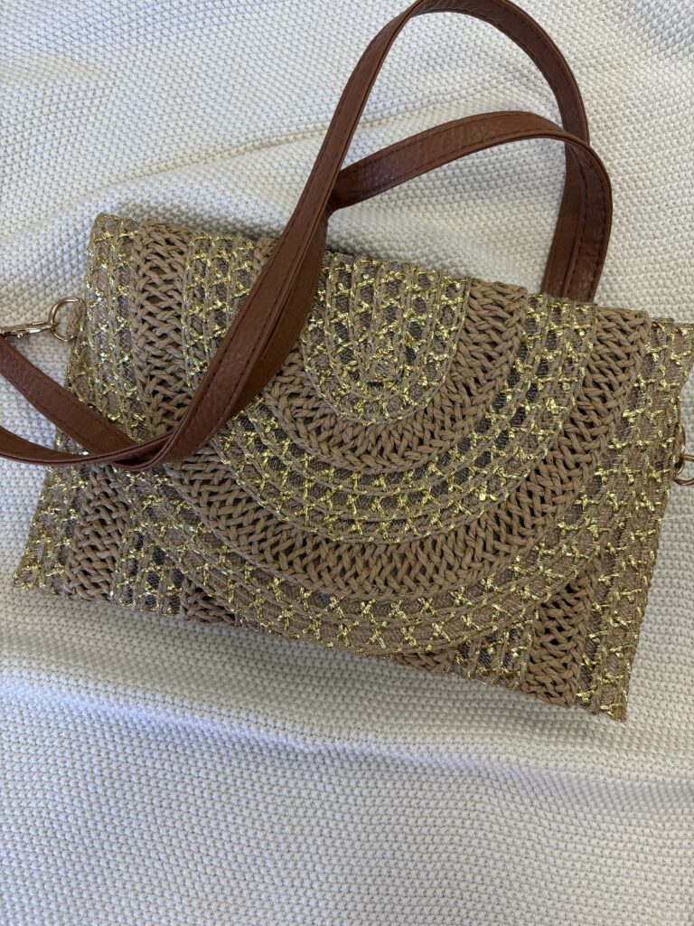 Sac pochette en paille Liv taupe