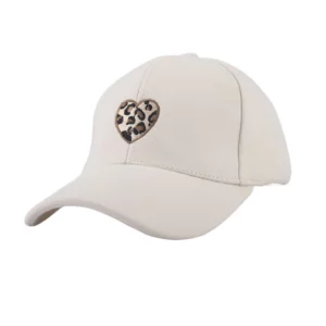 Casquette unie écru – Cœur léopard brodé