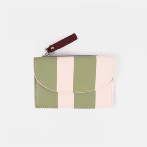 Porte-monnaie porte-cartes rayé vert/rose
