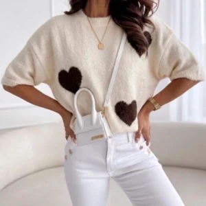 Pull en laine Coeurs bruns