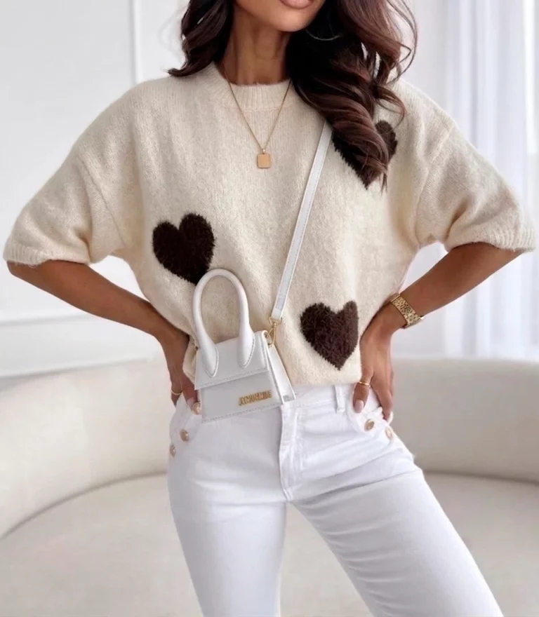 Pull en laine Coeurs bruns