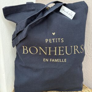 Tote bag bleu marine Petits bonheurs en famille