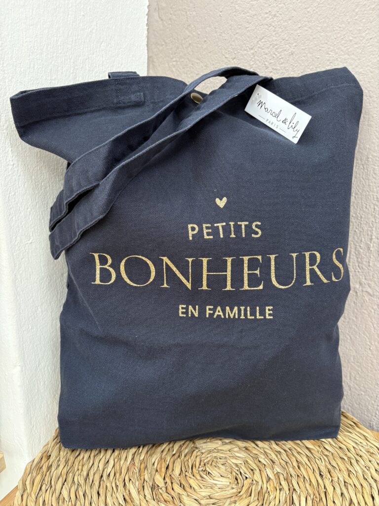 Tote bag bleu marine Petits bonheurs en famille