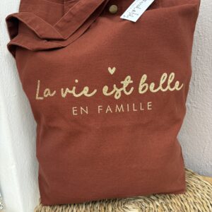 Tote bag rouille La vie est belle en famille