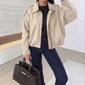 Veste en suédine ample beige