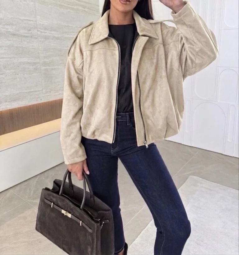 Veste en suédine ample beige