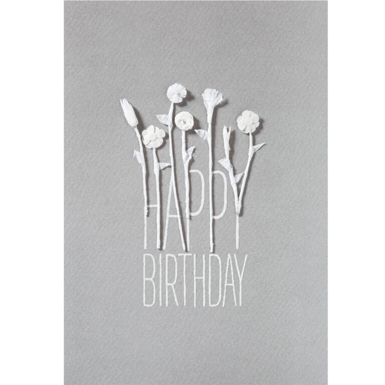 Carte double happy birthday Fleurs en papier