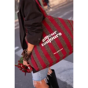 Sac cabas XXL Rayures Léopard Cherry - amour toujours