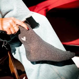 Chaussettes noirs paillettes - Coeur