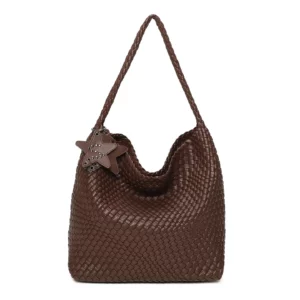Sac tressé Agathe avec pochon intérieur - Café