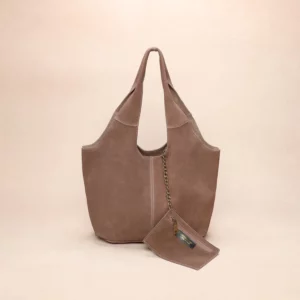 Sac boule Romy en croûte de cuir deux anses - Cappuccino