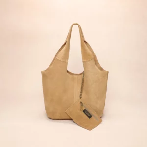 Sac boule Romy en croûte de cuir deux anses - Taupe